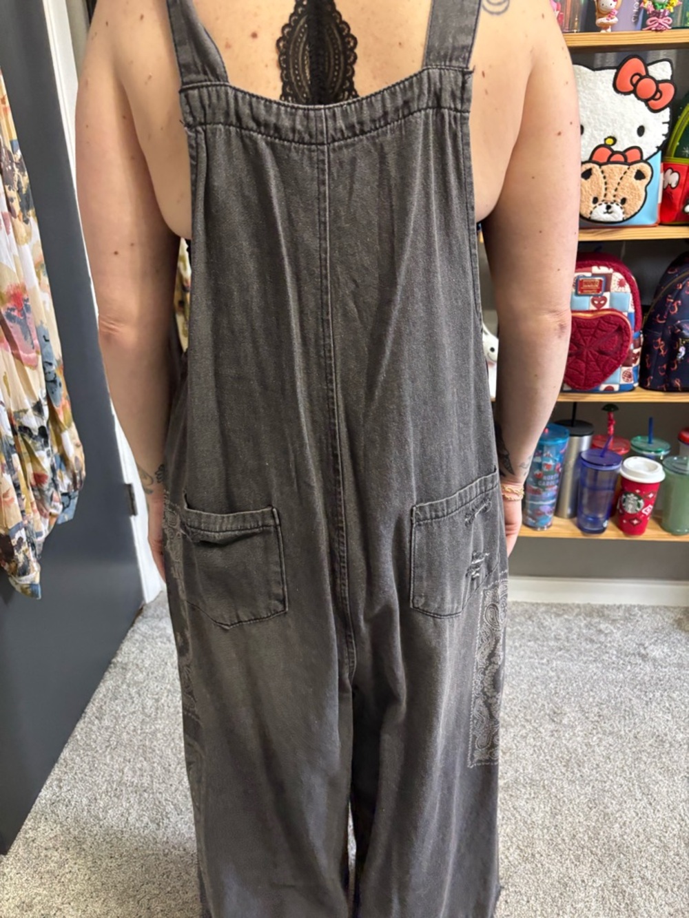 easel Washed Black Distressed Denim Overalls - Picture 2 of 5